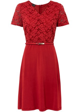 Kleid mit Gürtel in rot von vorne - BODYFLIRT