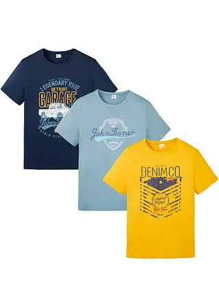 T-Shirt (3er Pack) in blau von vorne - bonprix