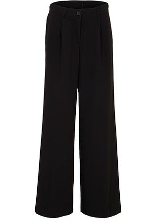 Bundfaltenhose mit weitem Bein in schwarz von vorne - bpc bonprix collection