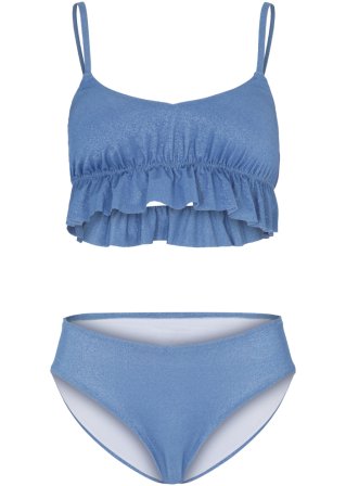 Bustier Bikini (2-tlg.Set) mit Glitzergarn in blau von vorne - BODYFLIRT