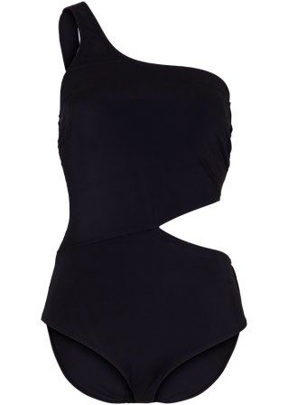 Badeanzug aus recyceltem Polyamid in schwarz von vorne - BODYFLIRT