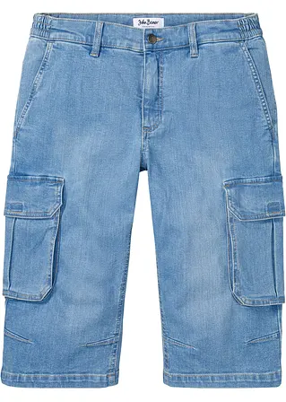 Long-Stretch-Jeans-Bermuda mit Komfortschnitt, Regular Fit in blau von vorne - John Baner JEANSWEAR