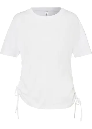 Shirt mit Raffungen aus Bio-Baumwolle in weiß von vorne - RAINBOW