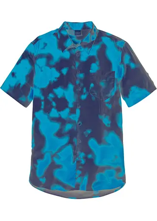 Kurzarmhemd aus nachhaltiger Viskose in blau von vorne - John Baner JEANSWEAR