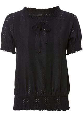 Shirt mit Lochstickerei in schwarz von vorne - BODYFLIRT