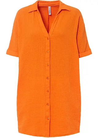 Oversize-Longbluse aus Baumwoll-Musselin in orange von vorne - bonprix