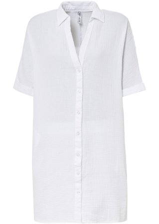 Oversize-Bluse mit Taschen in weiß von vorne - RAINBOW