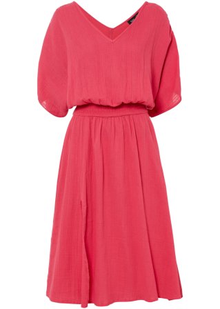 Musselin-Kleid mit Smock in der Taille und überschnittenen Ärmeln in pink von vorne - bpc bonprix collection