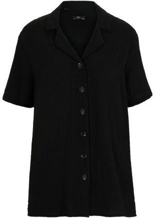 Langes Musselin-Hemd mit Knopfleiste, kurzarm  in schwarz von vorne - bpc bonprix collection