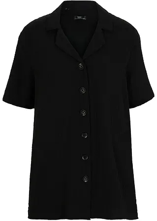 Langes Musselin-Hemd mit Knopfleiste, kurzarm in schwarz von vorne - bonprix