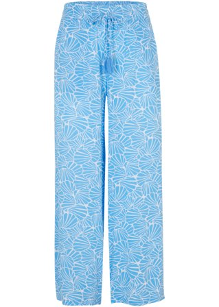 Weite Crinkle Hose mit High-Waist-Bequembund in blau von vorne - bpc bonprix collection