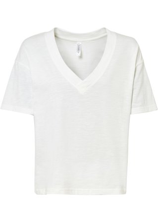 Shirt mit tiefem V-Ausschnitt in weiß von vorne - RAINBOW