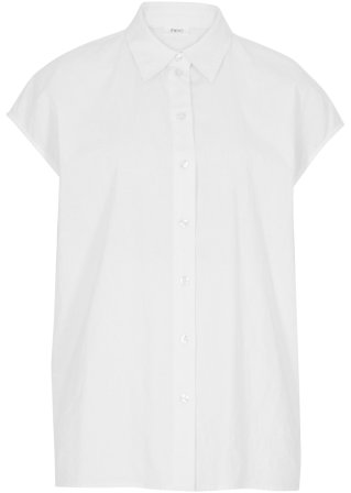 Ärmellose Bluse mit leicht überschnittener Schulter und Leinenanteil in weiß von vorne - bpc bonprix collection