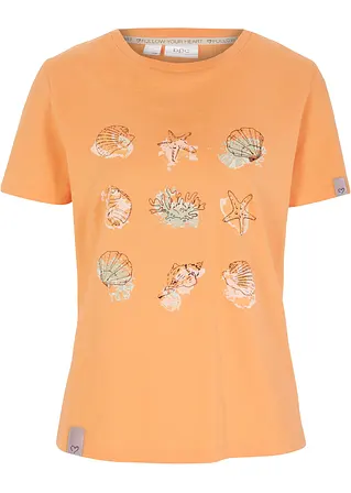 Baumwoll-T-Shirt mit Druck in orange von vorne - bpc bonprix collection