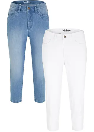 Slim Fit Jeans Mid Waist, knieumspielend (2er Pack) in blau von vorne - bonprix
