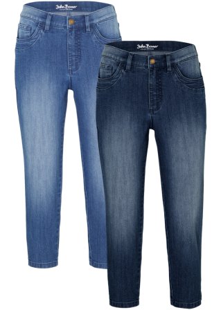 Slim Fit Jeans Mid Waist, knieumspielend (2er Pack) in blau von vorne - John Baner JEANSWEAR