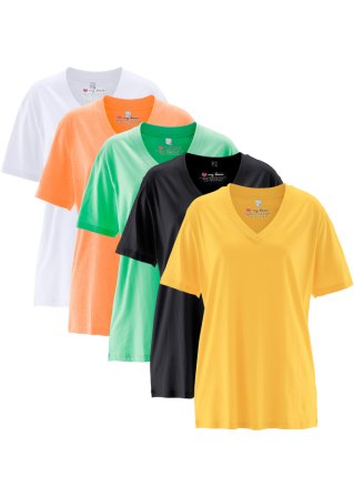 Weites Long-Shirt mit V-Ausschnitt, Kurzarm (5er Pack) in gelb von vorne - bpc bonprix collection