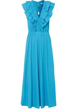 Maxikleid mit Volants in blau von vorne - BODYFLIRT
