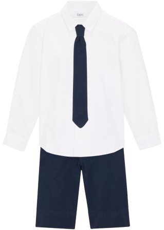 Jungen kurze Hose mit Hemd und Krawatte, festlich (3-tlg.Set)  in blau von vorne - bpc bonprix collection