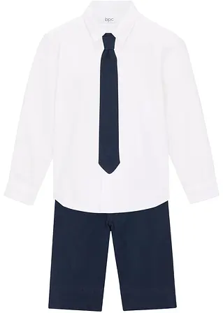Jungen kurze Hose mit Hemd und Krawatte, festlich (3-tlg.Set) in blau von vorne - bpc bonprix collection