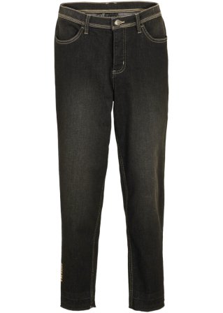Jeans mit Stickerei, 7/8 Länge in schwarz von vorne - bpc bonprix collection