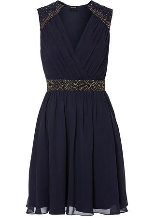 Kleid mit Glitzer-Applikation in blau von vorne - BODYFLIRT