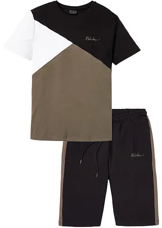 T-Shirt und Sweat-Bermuda (2-tlg.Set) in schwarz von vorne - bonprix