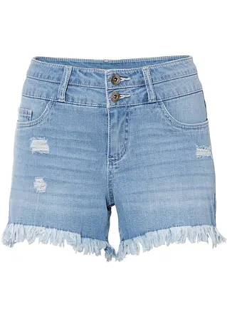 Jeans-Shorts mit Fransensaum in blau von vorne - RAINBOW