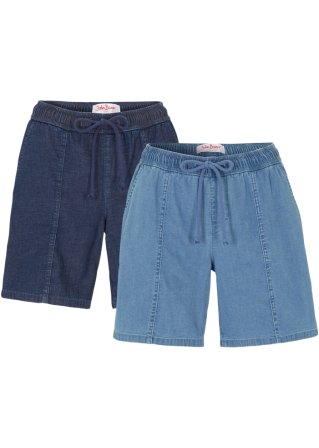 Stretch-Jeans-Shorts (2er Pack) in blau von vorne - John Baner JEANSWEAR