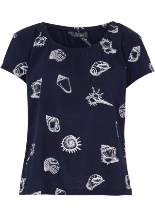 Bedrucktes Shirt mit Rundhalsausschnitt aus Bio-Baumwolle in blau von vorne - bpc bonprix collection