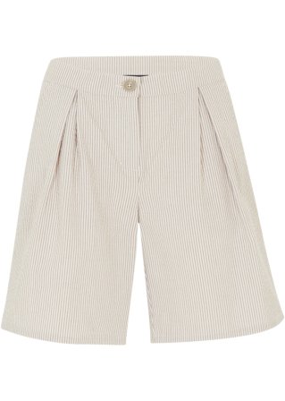 Gestreifte Seersucker-Shorts mit größenverstellbarem Bequembund in braun von vorne - bpc bonprix collection