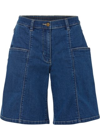 Wide Leg Jeans, High Waist, kurz in blau von vorne - bpc bonprix collection