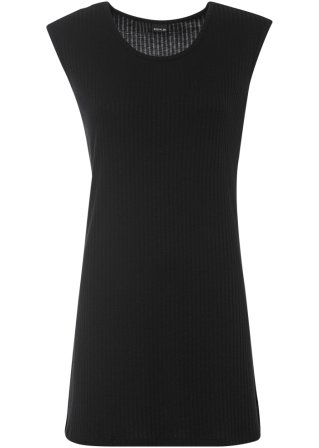 Long-Top aus Rippe mit extra langen Seitenschlitzen  in schwarz von vorne - bpc bonprix collection