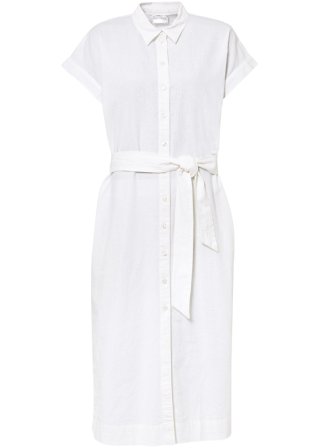 Hemdblusenkleid mit Leinenanteil in weiß von vorne - bpc selection
