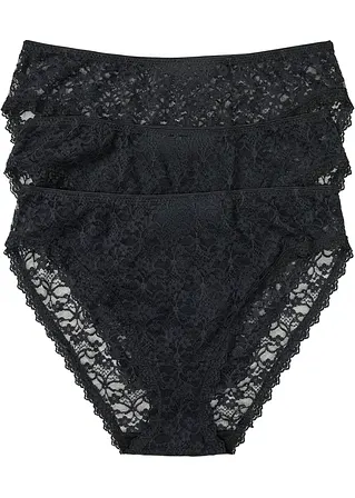 High-Leg Maxislip aus recycelter Spitze (3er Pack) in schwarz von vorne - bonprix