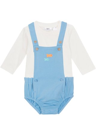 Baby Latzshorts und Langarm Shirt aus Bio-Baumwolle (2-tlg.Set)  (2-tlg. Set) in weiß von vorne - bpc bonprix collection