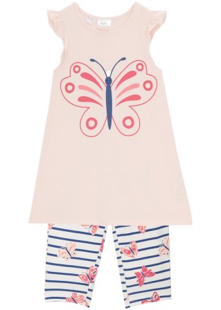 Mädchen Jerseykleid + ¾ Leggings mit Bio Baumwolle (2-tlg. Set) in pink von vorne - bpc bonprix collection