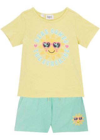 Mädchen T-Shirt + Shorts (2-tlg. Set) in gelb von vorne - bpc bonprix collection