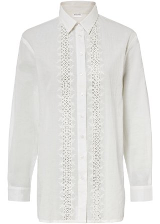 Bluse mit Lochstickerei in weiß von vorne - BODYFLIRT