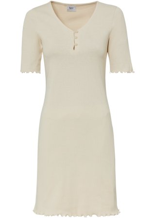 Ripp-Kleid mit Knopfleiste in beige von vorne - bpc bonprix collection