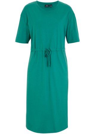 Jerseykleid mit Bindeband und Seitenschlitz, wadenlang in grün von vorne - bpc bonprix collection