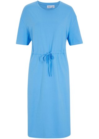 Jerseykleid mit Bindeband und Seitenschlitz, wadenlang in blau von vorne - bpc bonprix collection