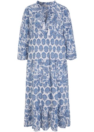 Crincle-Web-Baumwollmidikleid mit Taschen und 3/4- Arm in blau von vorne - bpc bonprix collection