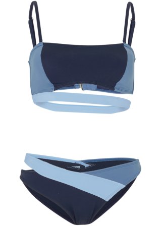 Bandeau Bikini (2-tlg.Set) aus recyceltem Polyamid in blau von vorne - BODYFLIRT