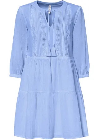 Blusenkleid aus reiner Baumwolle in blau von vorne - bonprix