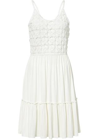 Kleid mit Chrochet-Optik in weiß von vorne - BODYFLIRT