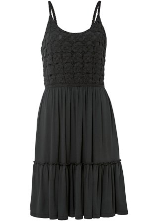 Kleid mit Chrochet-Optik in schwarz von vorne - BODYFLIRT