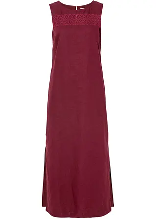 bonprix Maxi-Kleid mit Leinen, Lochmuster am Ausschnitt und Seitenschlitz