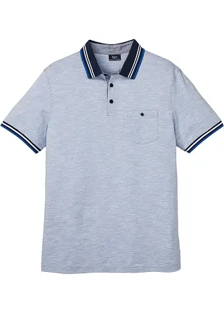 Poloshirt mit Brusttasche, Kurzarm in blau von vorne - bonprix