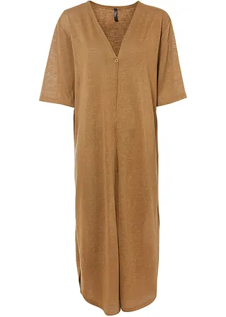 Long-Cardigan in Leinenoptik in beige von vorne - bonprix